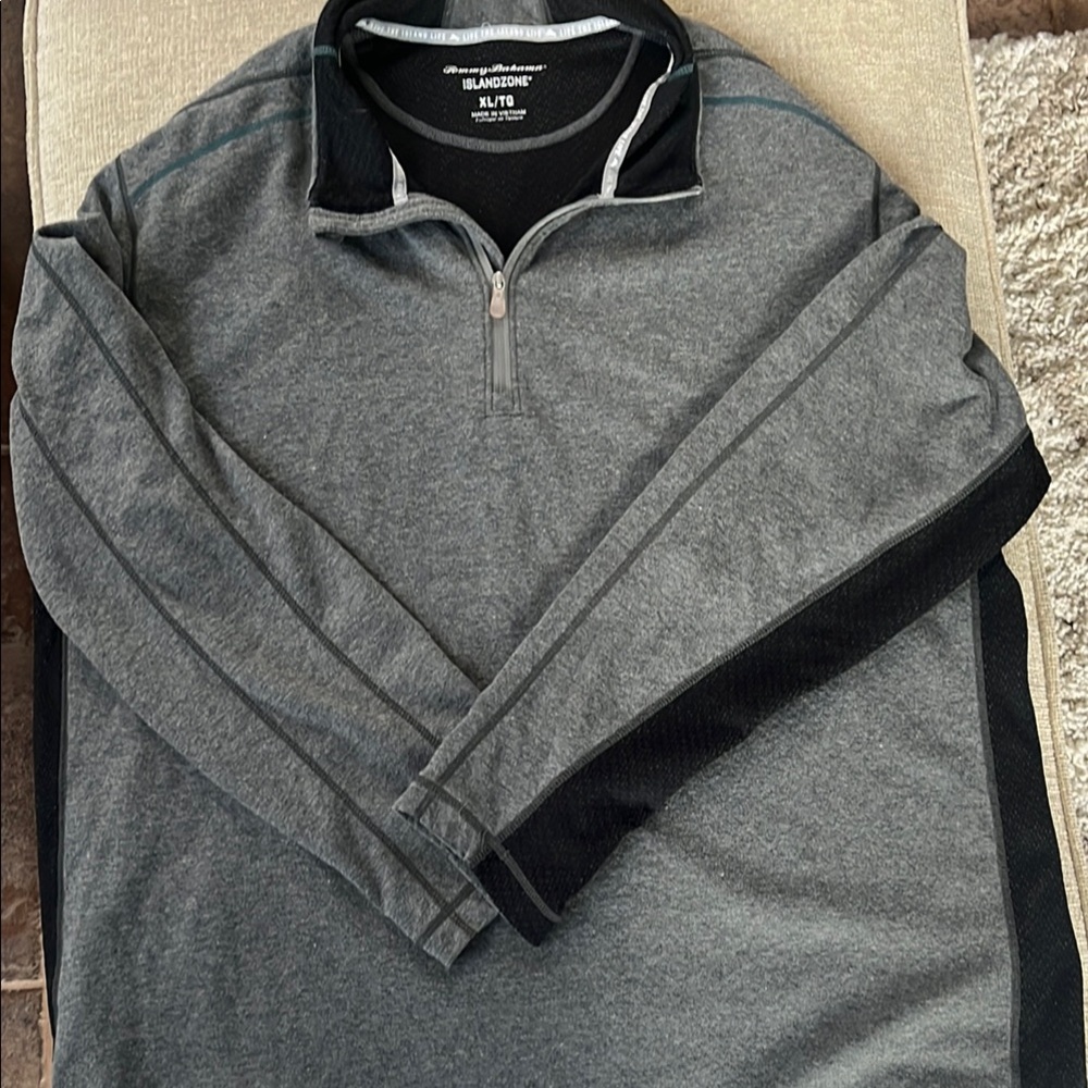 Tommy Bahama Islandzone Gray Quarter-Zip Long Sleeved Pullover